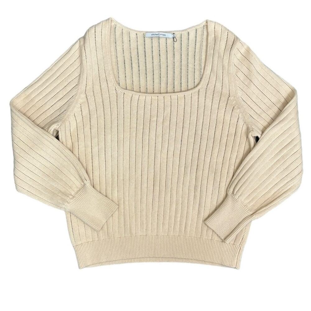 Stitches and Stripes Cotton Butter Cream Square Neck Sweater NEW Size XXL